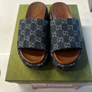 Gucci Navy Monogram Platform Sandals